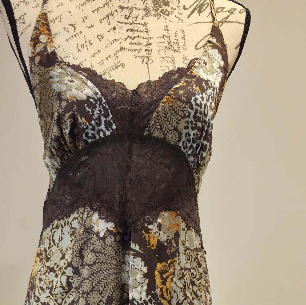 Free People Slip  Brown Dress with Floral Accents, Size M. - Picture 2 of 15